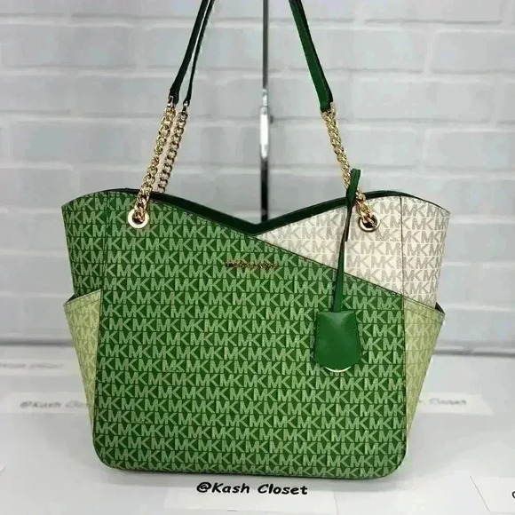 Michael Kors Shoulder Bag xchain Large Purse MK Signature Tote Fern Green - Picture 1 of 12